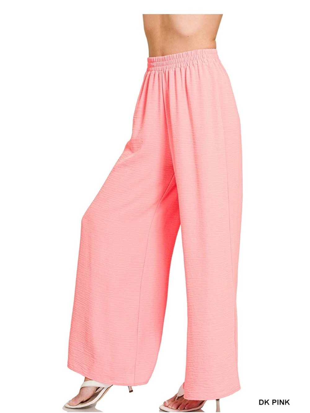 Zenana woven airflow Wide Leg Elastic Waist Pants in DK Pink - Women's